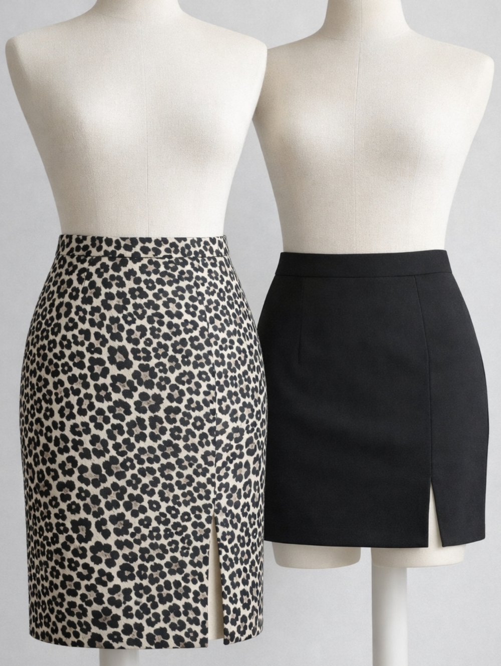 Vintage 90s Skirt Bundle Black Mini & Leopard Print Pencil Skirt Set Small
